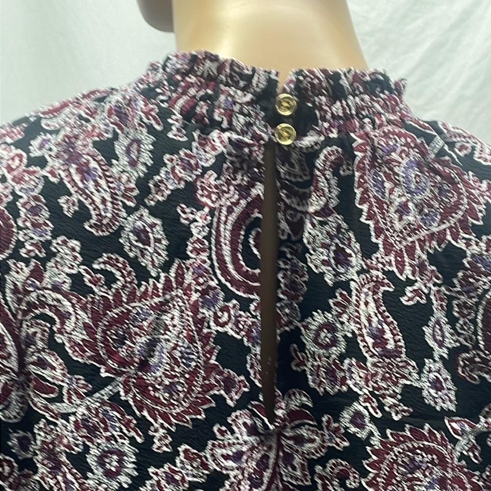 Michael Kors Womens Paisley Gathered Peep Hole Long Sleeve Blouse - Picture 5 of 9